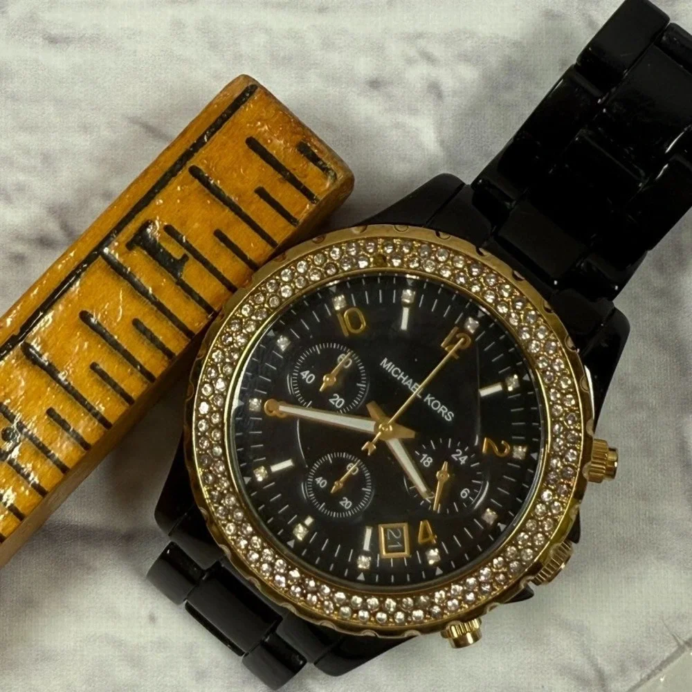 Michael Kors Women's MK5301 Black Acetate Gold Tone Pave' Bracelet Watch‎